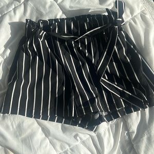 Black & White Striped Paperbag Waist Shorts